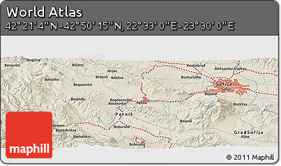 Shaded Relief Panoramic Map of the Area around 42° 35' 40" N, 23° 1' 29" E