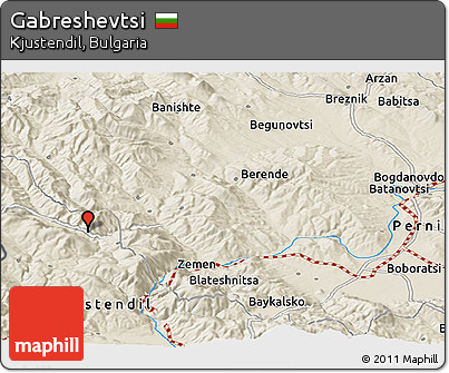 Shaded Relief Panoramic Map of Gabreshevtsi