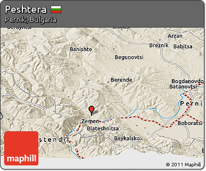 Shaded Relief Panoramic Map of Peshtera