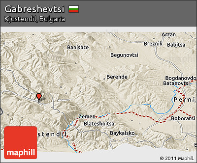 Shaded Relief Panoramic Map of Gabreshevtsi