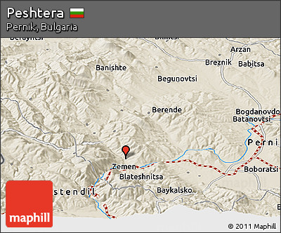 Shaded Relief Panoramic Map of Peshtera