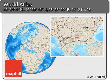 Shaded Relief Location Map of the Area around 42° 35' 40" N, 23° 52' 30" E