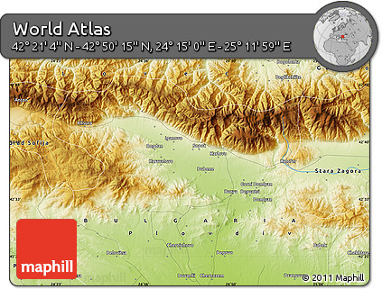 Physical Map of the Area around 42° 35' 40" N, 24° 43' 30" E