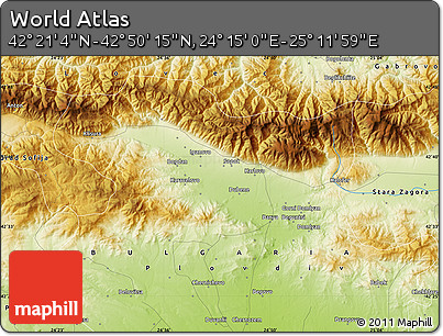 Physical Map of the Area around 42° 35' 40" N, 24° 43' 30" E