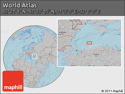 Gray Location Map of the Area around 42° 35' 40" N, 31° 31' 29" E, hill shading