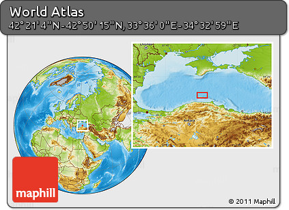Physical Location Map of the Area around 42° 35' 40" N, 34° 4' 30" E