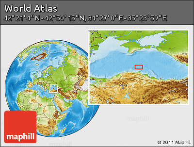 Physical Location Map of the Area around 42° 35' 40" N, 34° 55' 29" E