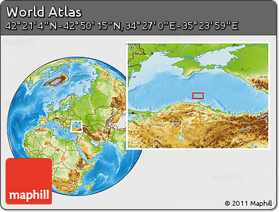 Physical Location Map of the Area around 42° 35' 40" N, 34° 55' 29" E