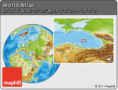 Physical Location Map of the Area around 42° 35' 40" N, 37° 28' 30" E