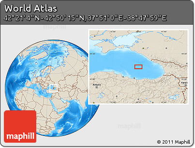 Shaded Relief Location Map of the Area around 42° 35' 40" N, 38° 19' 30" E
