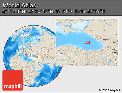 Shaded Relief Location Map of the Area around 42° 35' 40" N, 38° 19' 30" E
