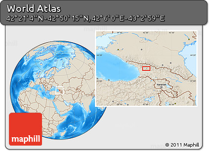 Shaded Relief Location Map of the Area around 42° 35' 40" N, 42° 34' 30" E