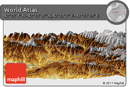 Physical Panoramic Map of the Area around 42° 35' 40" N, 43° 25' 29" E