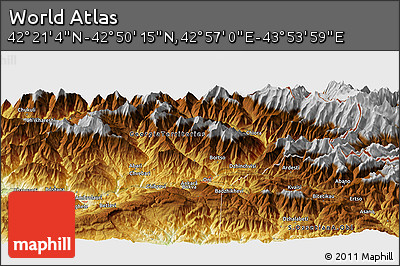 Physical Panoramic Map of the Area around 42° 35' 40" N, 43° 25' 29" E