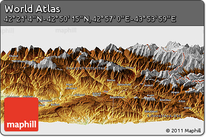 Physical Panoramic Map of the Area around 42° 35' 40" N, 43° 25' 29" E