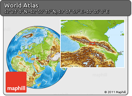 Physical Location Map of the Area around 42° 35' 40" N, 44° 16' 29" E
