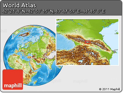 Physical Location Map of the Area around 42° 35' 40" N, 44° 16' 29" E