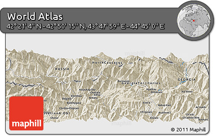 Shaded Relief Panoramic Map of the Area around 42° 35' 40" N, 44° 16' 29" E