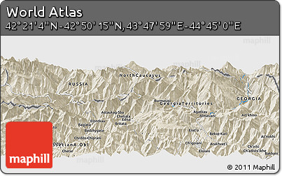 Shaded Relief Panoramic Map of the Area around 42° 35' 40" N, 44° 16' 29" E