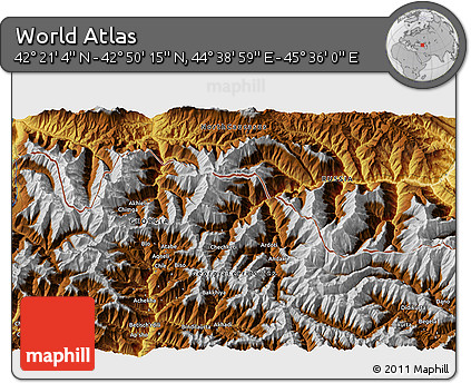 Physical 3D Map of the Area around 42° 35' 40" N, 45° 7' 30" E