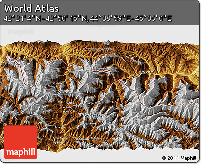 Physical 3D Map of the Area around 42° 35' 40" N, 45° 7' 30" E