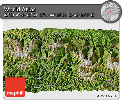 Satellite 3D Map of the Area around 42° 35' 40" N, 45° 7' 30" E