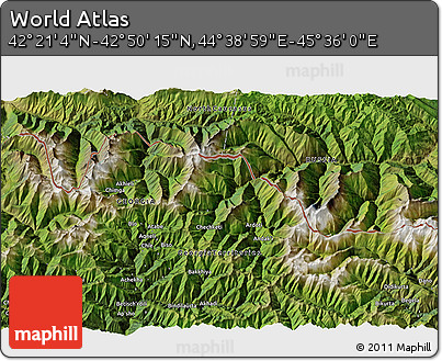 Satellite 3D Map of the Area around 42° 35' 40" N, 45° 7' 30" E
