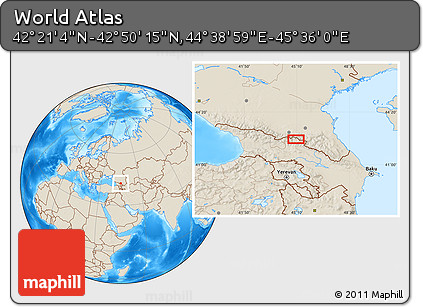 Shaded Relief Location Map of the Area around 42° 35' 40" N, 45° 7' 30" E