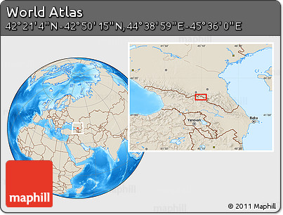 Shaded Relief Location Map of the Area around 42° 35' 40" N, 45° 7' 30" E