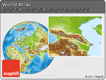 Physical Location Map of the Area around 42° 35' 40" N, 45° 58' 30" E