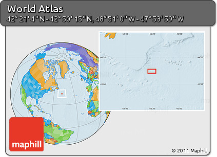 Political Location Map of the Area around 42° 35' 40" N, 48° 22' 30" W