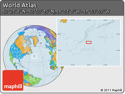 Political Location Map of the Area around 42° 35' 40" N, 48° 22' 30" W