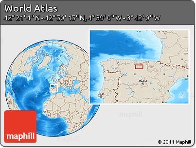 Shaded Relief Location Map of the Area around 42° 35' 40" N, 4° 10' 30" W