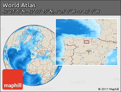 Shaded Relief Location Map of the Area around 42° 35' 40" N, 4° 10' 30" W