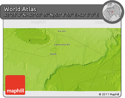 Physical 3D Map of the Area around 42° 35' 40" N, 53° 37' 30" E