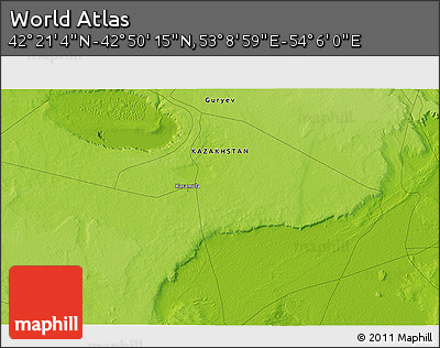 Physical 3D Map of the Area around 42° 35' 40" N, 53° 37' 30" E