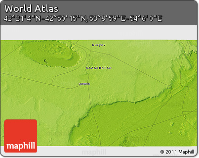 Physical 3D Map of the Area around 42° 35' 40" N, 53° 37' 30" E