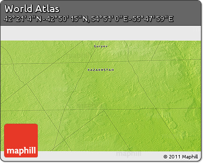 Physical 3D Map of the Area around 42° 35' 40" N, 55° 19' 30" E