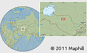 Savanna Style Location Map of the area around 42° 35' 40" N, 63° 49' 30" E, hill shading