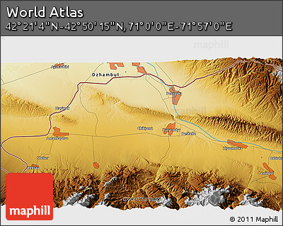 Physical 3D Map of the Area around 42° 35' 40" N, 71° 28' 29" E