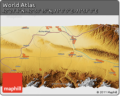 Physical 3D Map of the Area around 42° 35' 40" N, 71° 28' 29" E