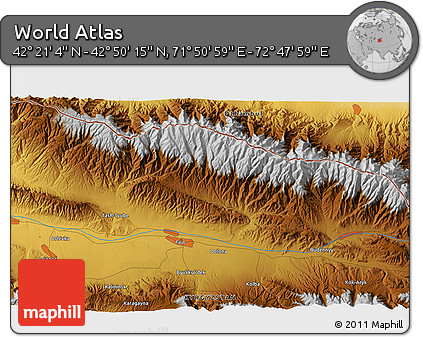 Physical 3D Map of the Area around 42° 35' 40" N, 72° 19' 29" E