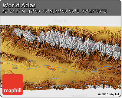 Physical 3D Map of the Area around 42° 35' 40" N, 72° 19' 29" E