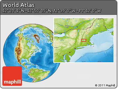 Physical Location Map of the Area around 42° 35' 40" N, 72° 10' 30" W