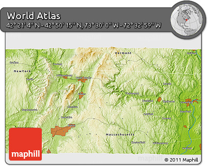 Physical 3D Map of the Area around 42°&nbsp;35'&nbsp;40"&nbsp;N,&nbsp;73°&nbsp;1'&nbsp;30"&nbsp;W