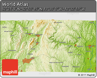 Physical 3D Map of the Area around 42°&nbsp;35'&nbsp;40"&nbsp;N,&nbsp;73°&nbsp;1'&nbsp;30"&nbsp;W