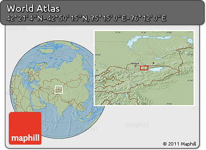 Savanna Style Location Map of the Area around 42° 35' 40" N, 75° 43' 29" E, hill shading
