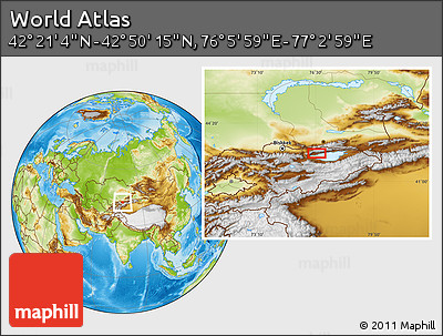 Physical Location Map of the Area around 42° 35' 40" N, 76° 34' 29" E