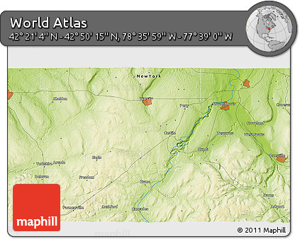 Physical 3D Map of the Area around 42° 35' 40" N, 78° 7' 30" W