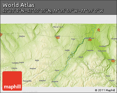 Physical 3D Map of the Area around 42° 35' 40" N, 78° 7' 30" W
